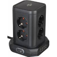 Presa a torre a 8 vie con 4x USB nero 2m